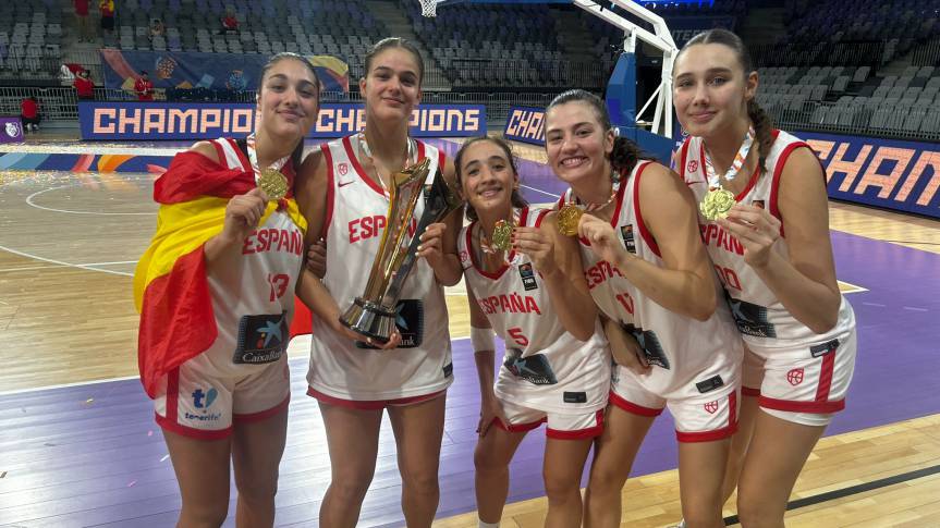 Hernández, Alonso, Dávila, Lishchuk y Lostal, Campeonas de Europa U16F