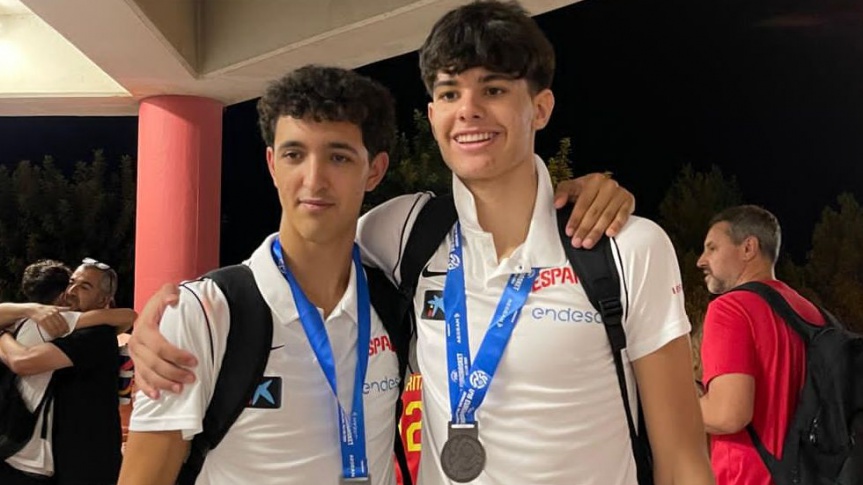 Javier Viguer, Marc Grau and Stefan Banica, runners-up in the U16M Eurobaskets